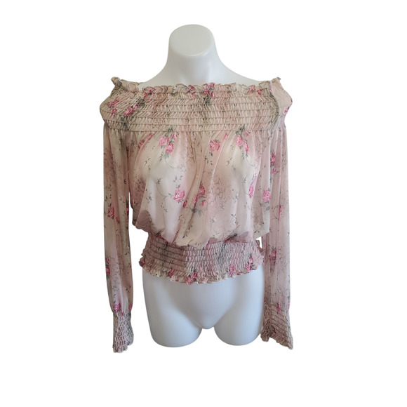 Forever 21 Tops - Y2K Forever 21 Sheer Floral Fairy Goth Romantic Shirred Off-Shoulder Top L